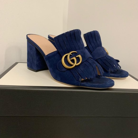 Gucci Shoes - Gucci Suede mid-heel slide with Double G Size 8